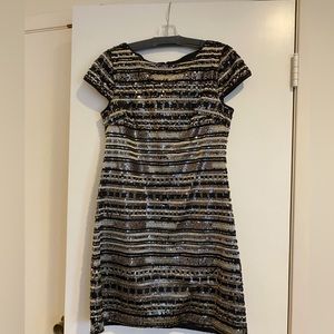 Silver, gold and black sequined mini dress by Vince Camuto